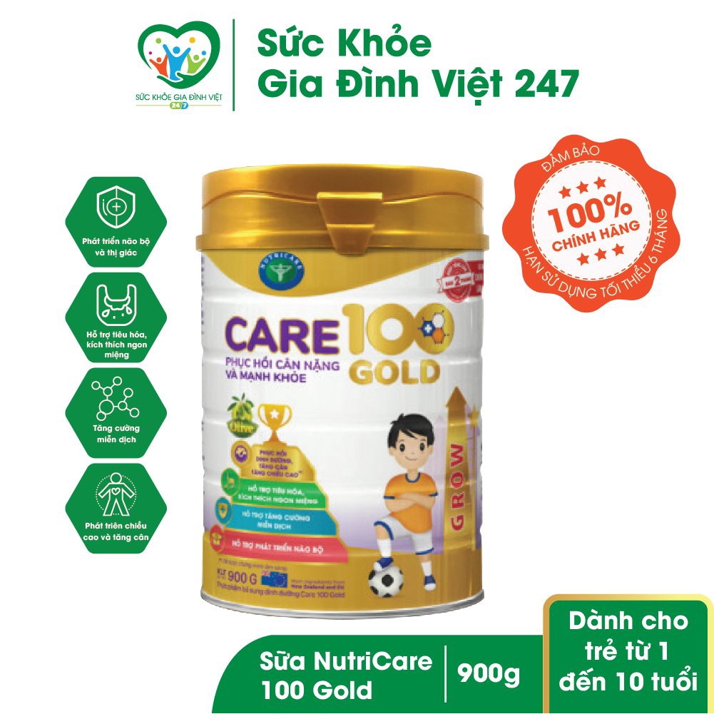 Sữa bột Nutricare Care 100 Gold Tăng Cường Miễn Dịch, Phát Triển Chiều Cao và Cân Nặng Cho Trẻ - 900gr