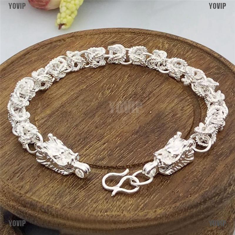 Vòng tay mạ bạc hình rồng độc đáo sang trọng cho nam