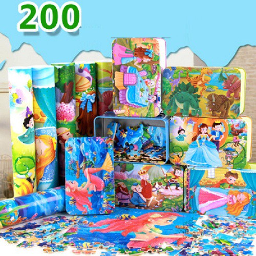 Tranh ghép hình khủng long 200 miếng gỗ/ Puzzle ghép hình 200 miếng hộp sắt