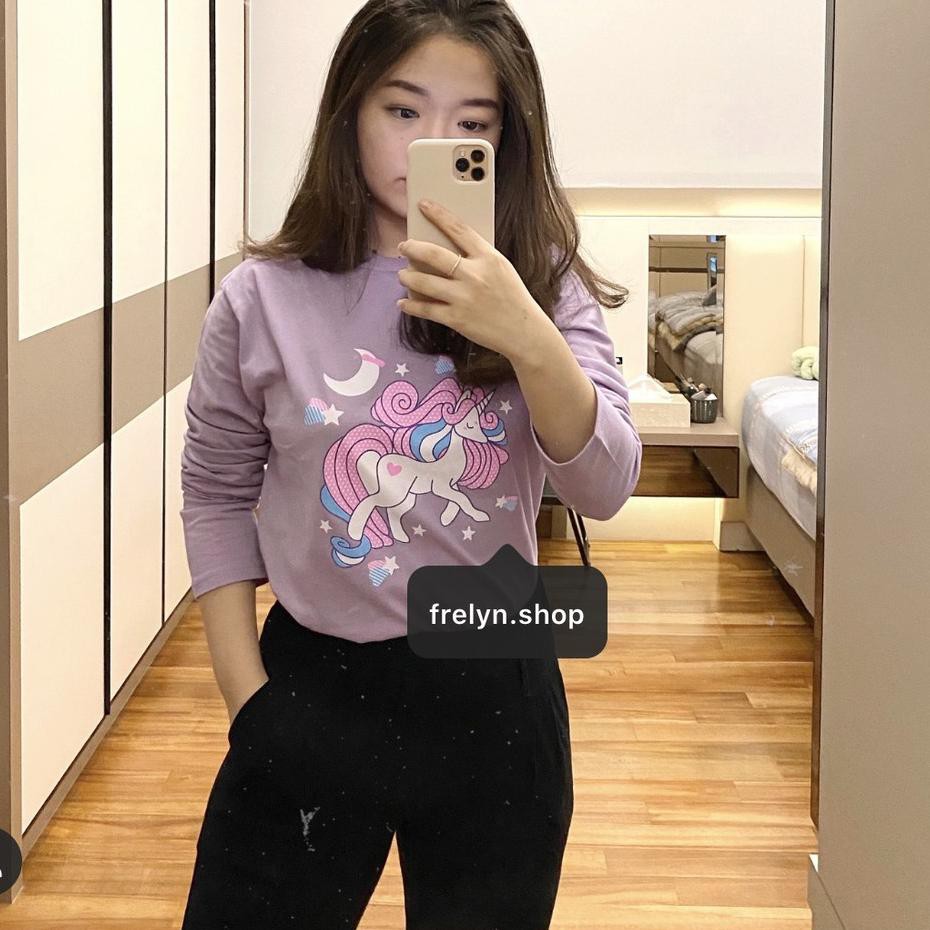 BERSHKA ♩ Áo Thun OVERSIZE Hoa Cà Kỳ Lân | Tumblr Áo Thun Màu Tím Họa Tiết DISNEY Đơn Giản Dễ Thương Cho Bé ➼