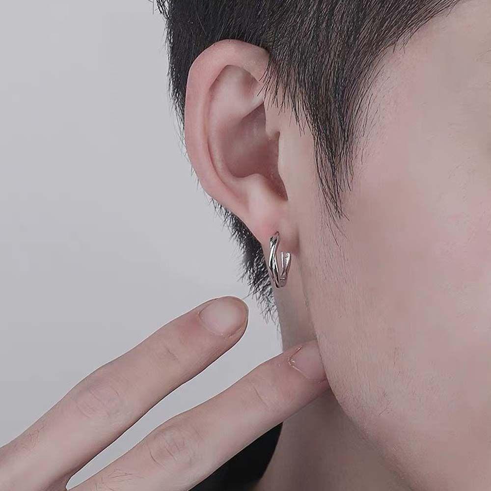 Khuyên Tai Vòng Tròn Xoắn Màu Đen Phong Cách Rock Chất Lượng Cao Dành Cho Nam