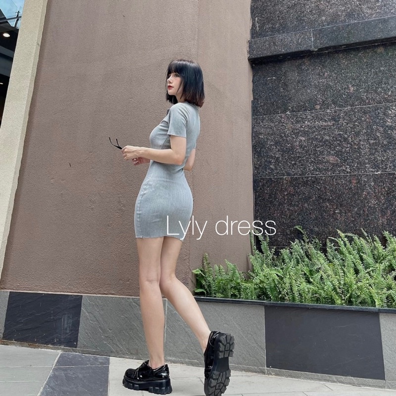 Đầm Ôm Body Ngắn Chất Thun Gân Mịn/ Váy Body Tay Cộc Cổ Sơ Mi 5 Màu Đen, Nude, Đỏ, Xám, Xanh