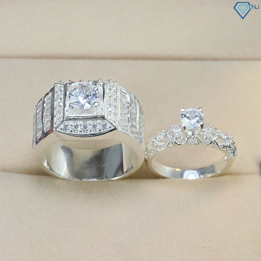 Nhẫn đôi bạc 925 nam nữ khắc tên đính đá sang trọng ND0480 - Trang sức TNJ