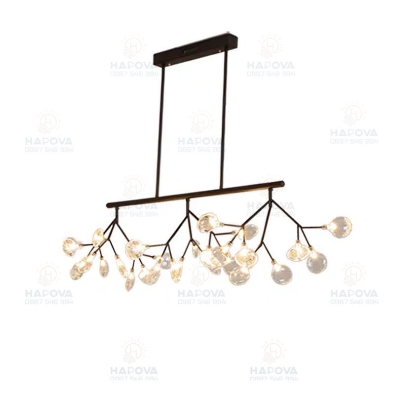 Đèn thả hera ngang màu đen 27 lá thủy tinh HAPOVA BONIA 6985