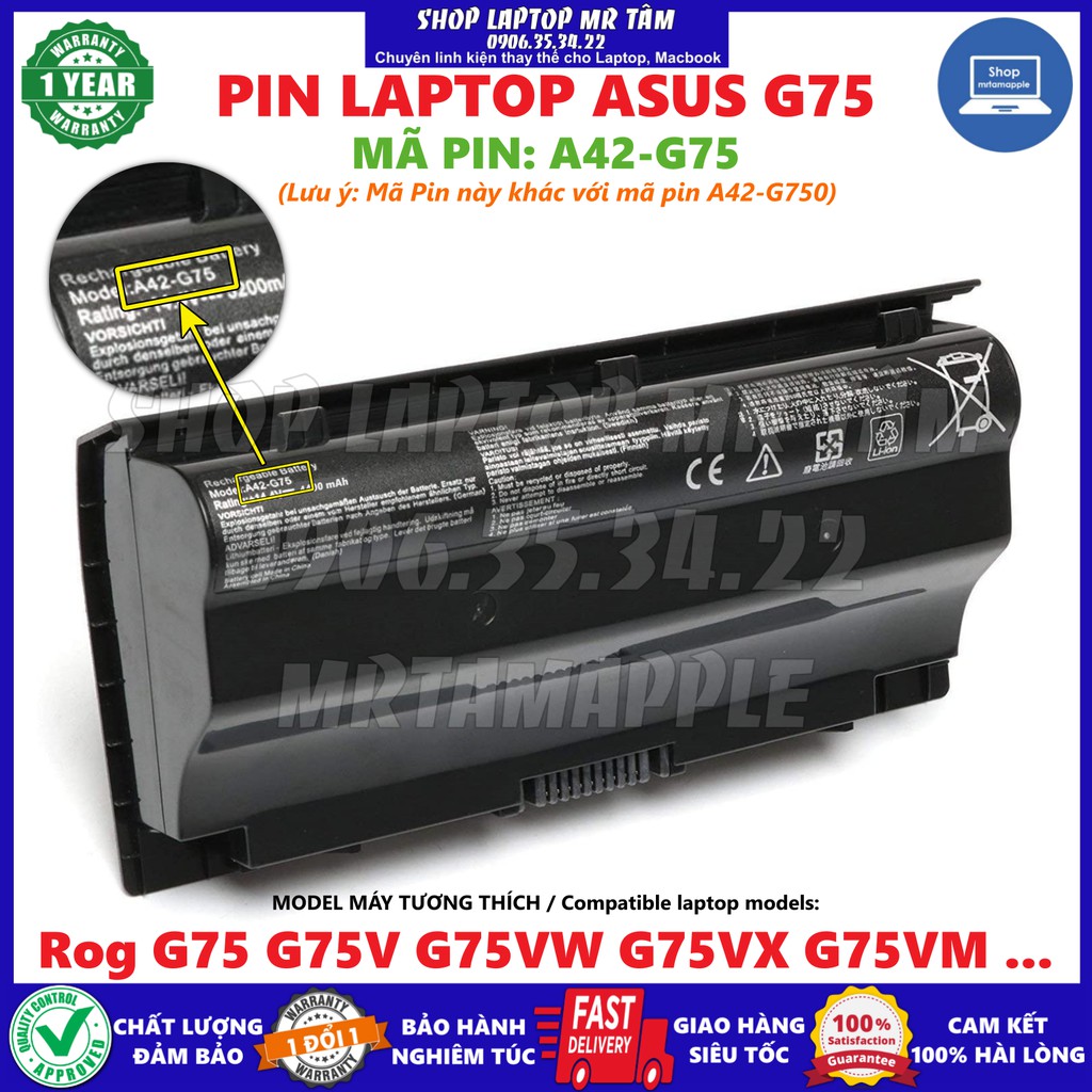 (BATTERY) PIN LAPTOP ASUS G75 (A42-G75) - G75 G75 3D G75V G75V 3D G75VM G75VM 3D G75VW G75VW 3D G75VX G75VX 3D