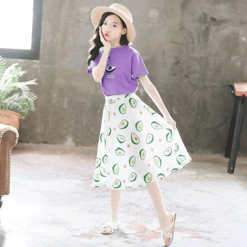 Bộ Áo Thun Cotton + Chân Váy Thời Trang Mùa Hè Kiểu Mới Dành Cho Bé Gái 8-10-12-13-15 Tuổi