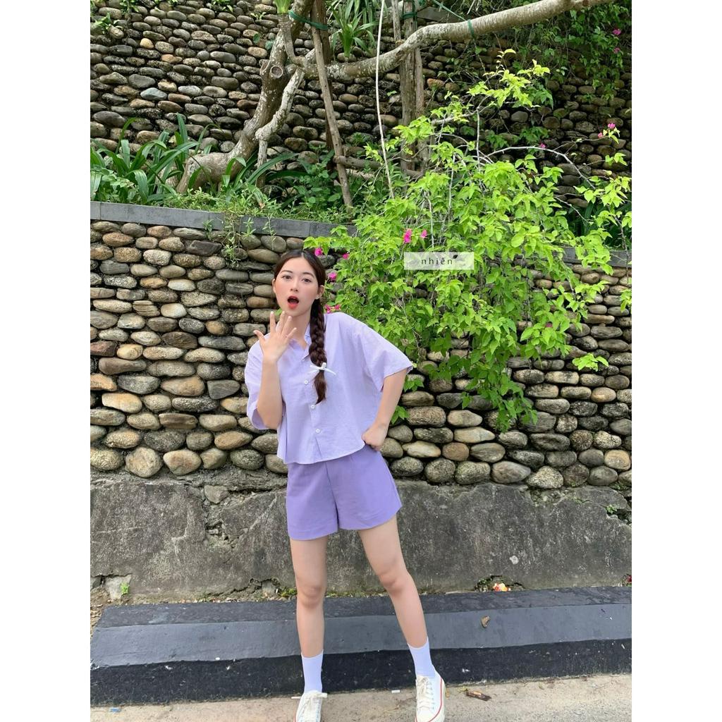 Quần short nữ trơn basic lưng cao nhiennhienvintage BQ1