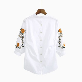 Áo sơ mi nữ màu trắng thêu hoa tay