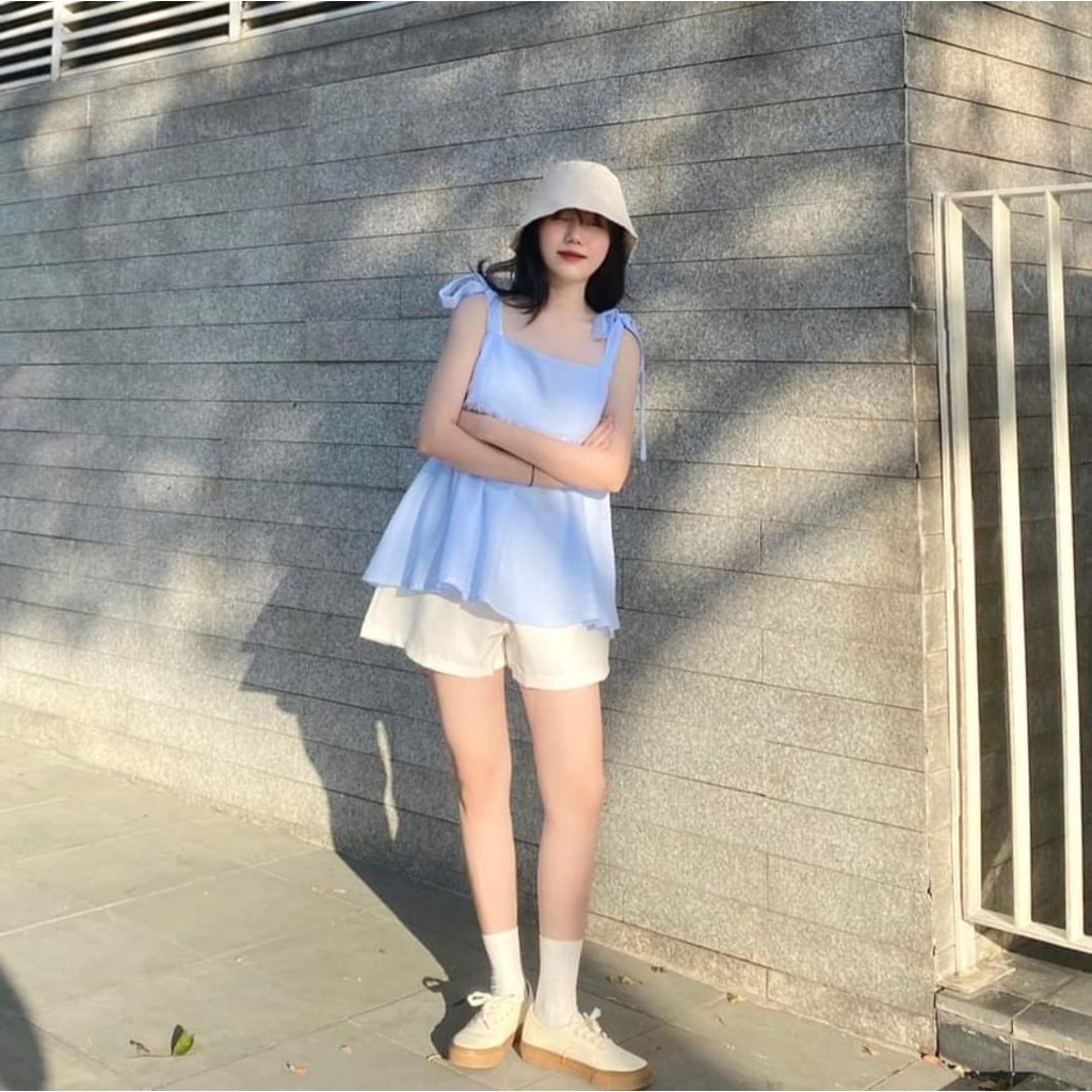 Set babydoll cá tính đi chơi sang chảnh, Set đồ nữ ulzzang gồm quần short nữ và áo 2 dây