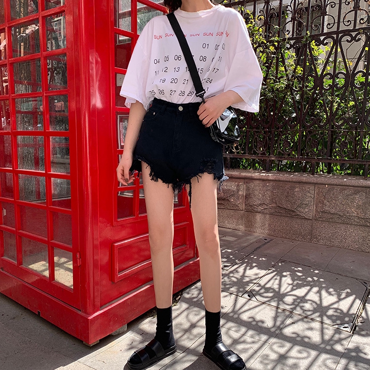 Xiaozhainv Quần short denim màu trơn phối rách thời trang cho nữ | BigBuy360 - bigbuy360.vn