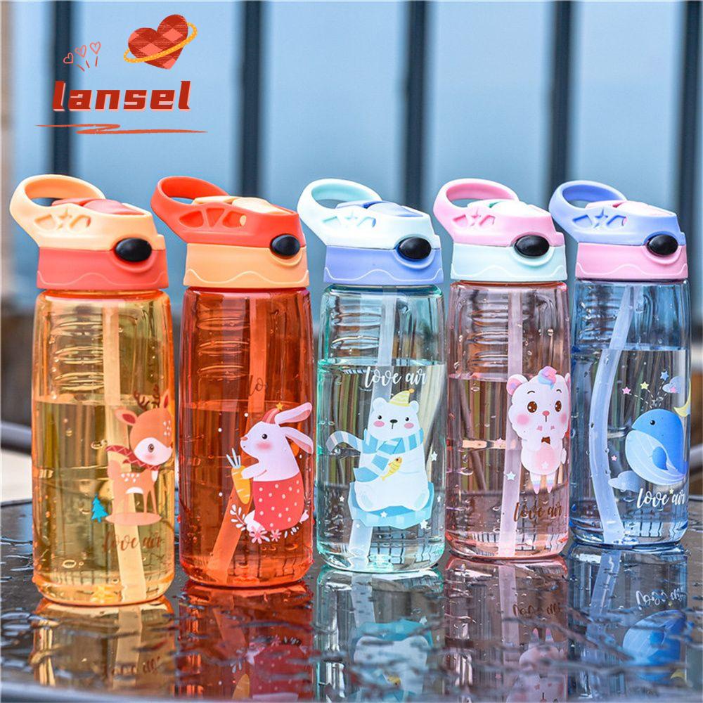 Bình Nước Có Ống Hút In Hình Hoạt Hình Dành Cho Trẻ Mẫu Giáo