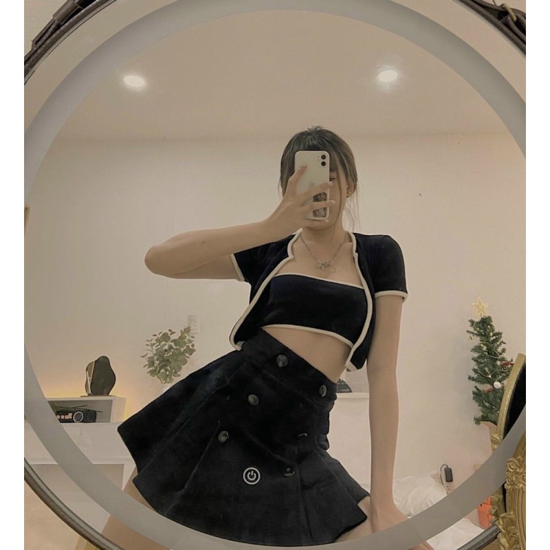 set áo ống kèm áo khoác ngoài dáng crop top xinh xinh