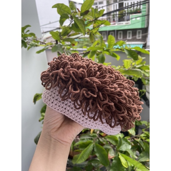 Mũ len tóc xù cho bé HandMade - Chất liệu len Milkcotton mềm mịn - Màu sắc màu nâu xinh xắn - sản phẩm HandMade