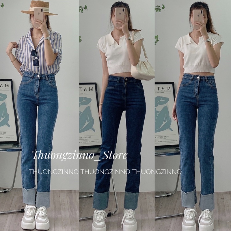 [Hàng chất lượng]Quần jean ống đứng gập gấu to thiết kế Hàn