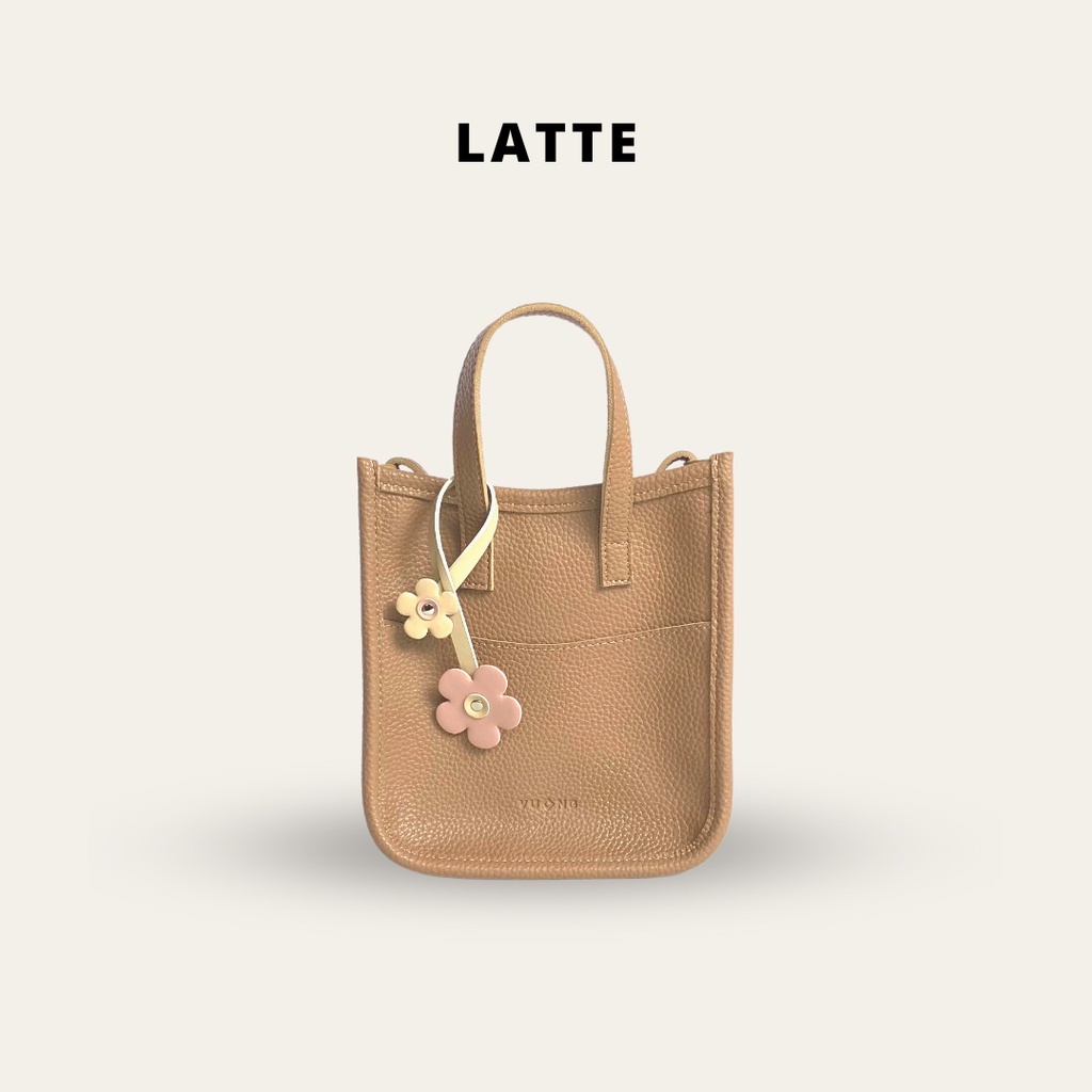 Túi Vuông latte chất da cứng cáp kèm hoa nhỏ
