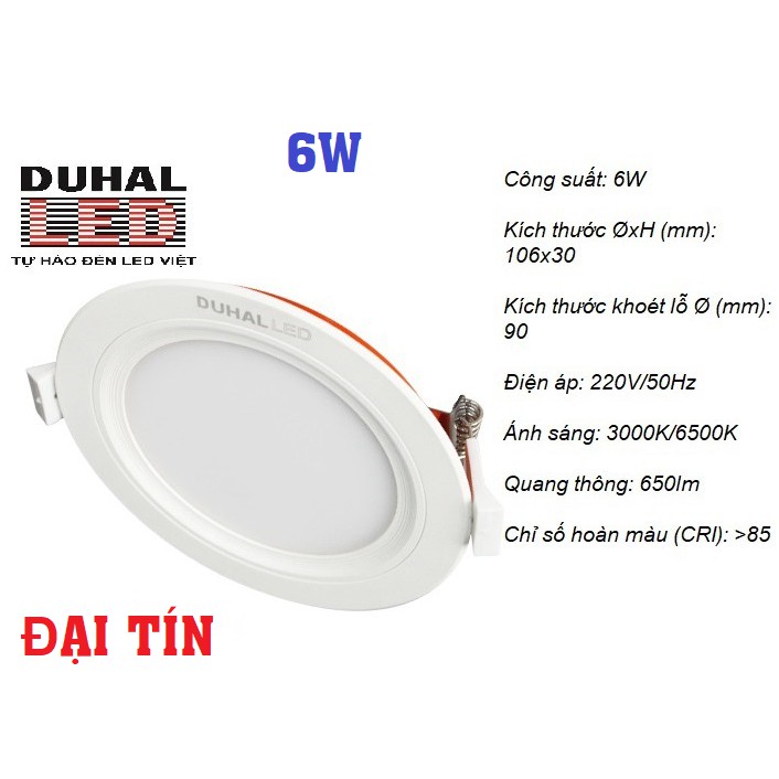 ĐÈN LED ÂM TRẦN PANEL DUHAL 6W (KDPT246)