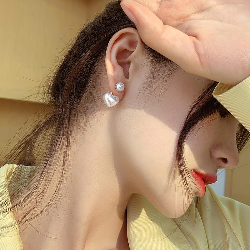 Khuyên tai hình trái tim đính ngọc trai nhân tạo thời trang sang trọng cho nữ