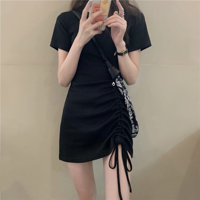 COZOK Đầm Dây Rút Xếp Ly Ôm Dáng Quyến Rũ Thời Trang Phong Cách Hồng Kông