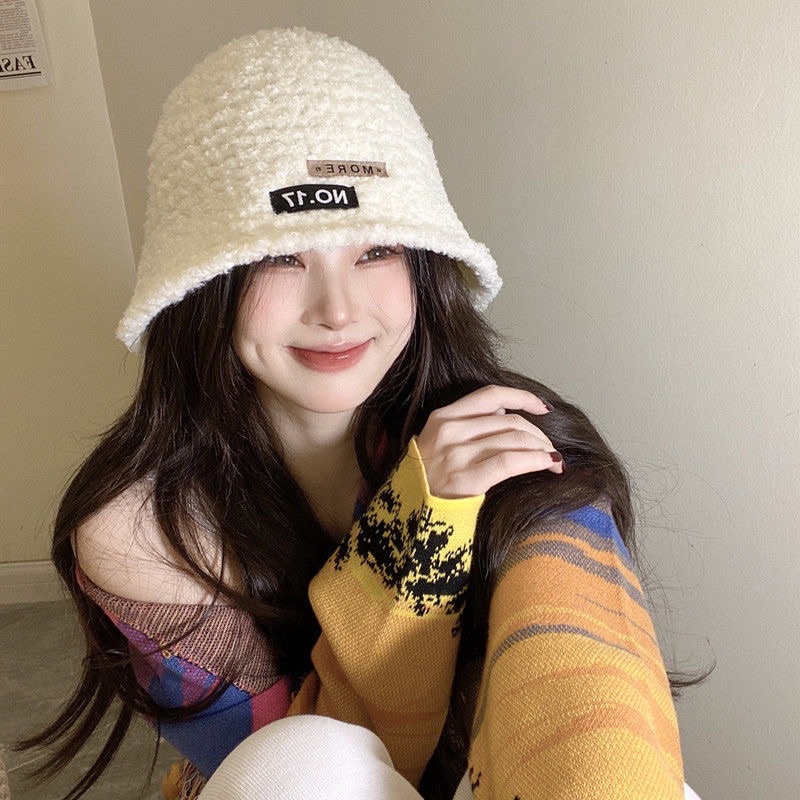 Mũ Bucket Len Lông Xù Logo Hàn Quốc