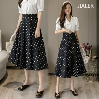 Chân Váy Lưng Cao Dáng Chữ A Họa Tiết Chấm Bi Thời Trang Xuân Hè Cho Nữ