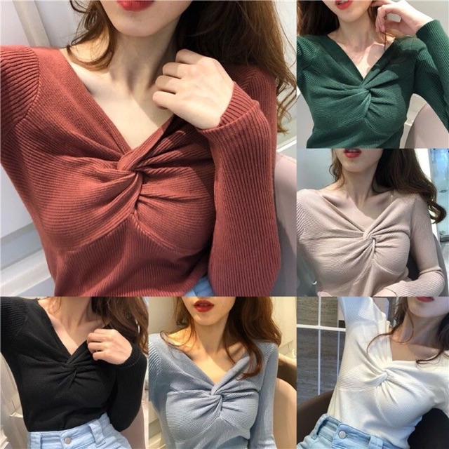 Áo len cổ xoắn