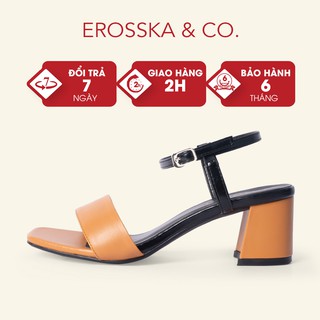 Giày sandal cao gót Erosska mũi vuông phối quai cao 5cm màu bò - EB030