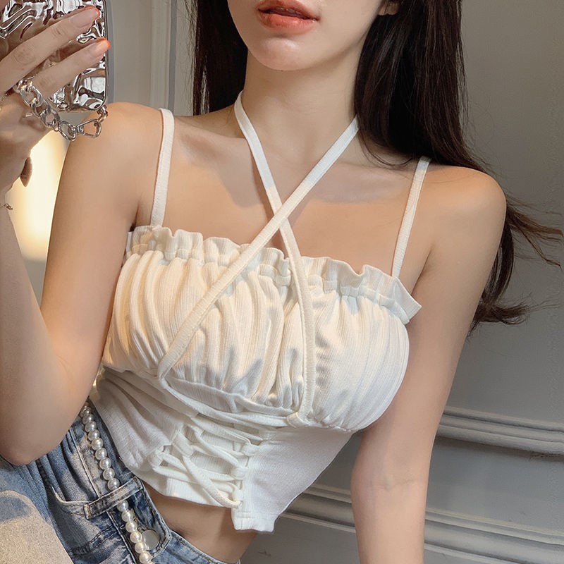 Áo ống ngắn hai dây màu trắng dễ thương dành cho nữ