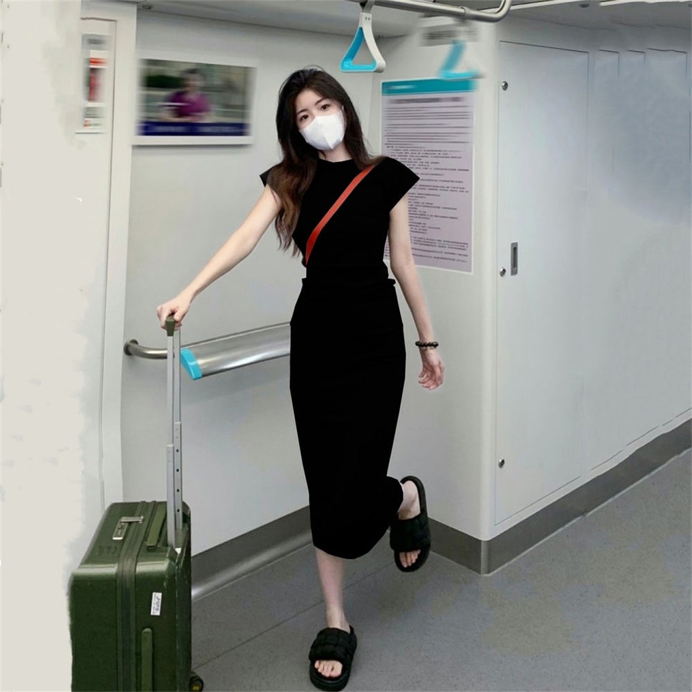 Đầm Body Dài Qua Gối Tay Ngắn Dáng Ôm Tính Thông Thường Váy Nữ