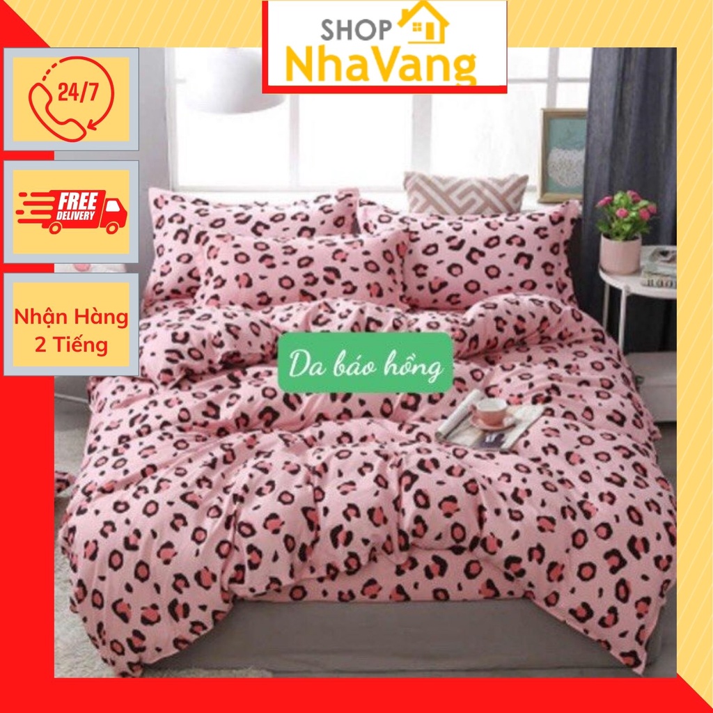 Bộ ga gối 1m2/1m4/1m6,gồm 1 ga chun kèm 2 vỏ gối nằm-MẪU DA BÁO HỒNG