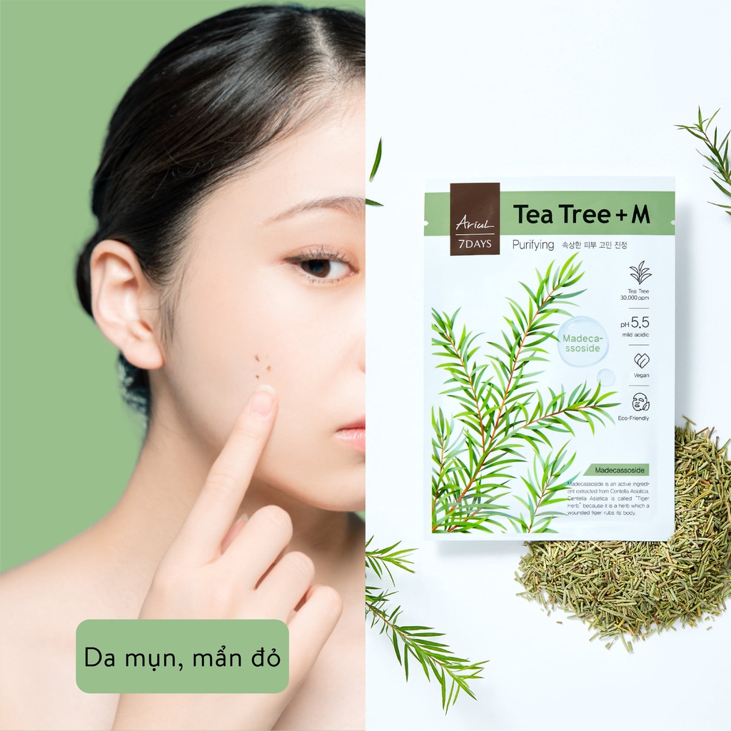 Mặt nạ ARIUL 7 DAYS MASK Tràm trà TEA TREE + M (Madecassoside) 23ml