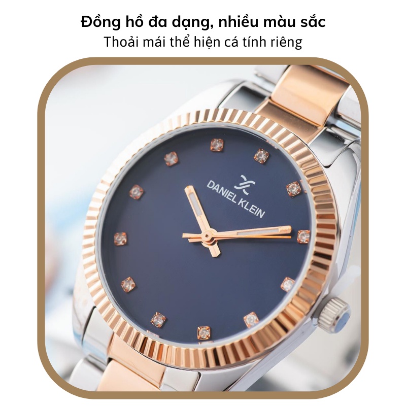 Đồng hồ nữ chính hãng Daniel Klein DK12180 - Thiết kế Chống nước, Cọc số đính đá, Dây thép không gỉ - Thay Pin miễn phí