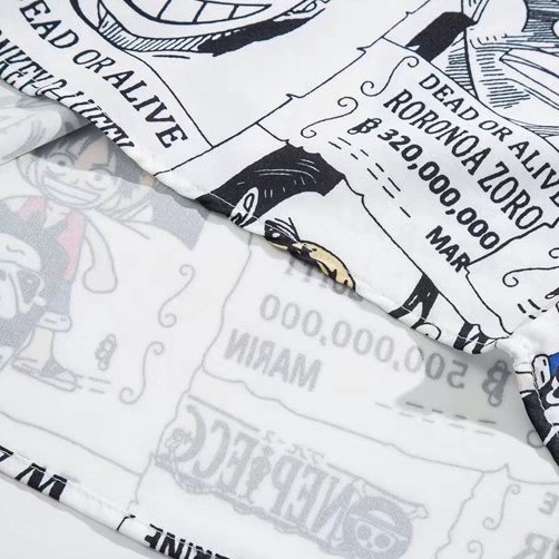 Áo sơ mi KT KT1194 tay ngắn dáng rộng in hoạt hình One Piece thời trang mùa hè dành cho cả nam và nữ