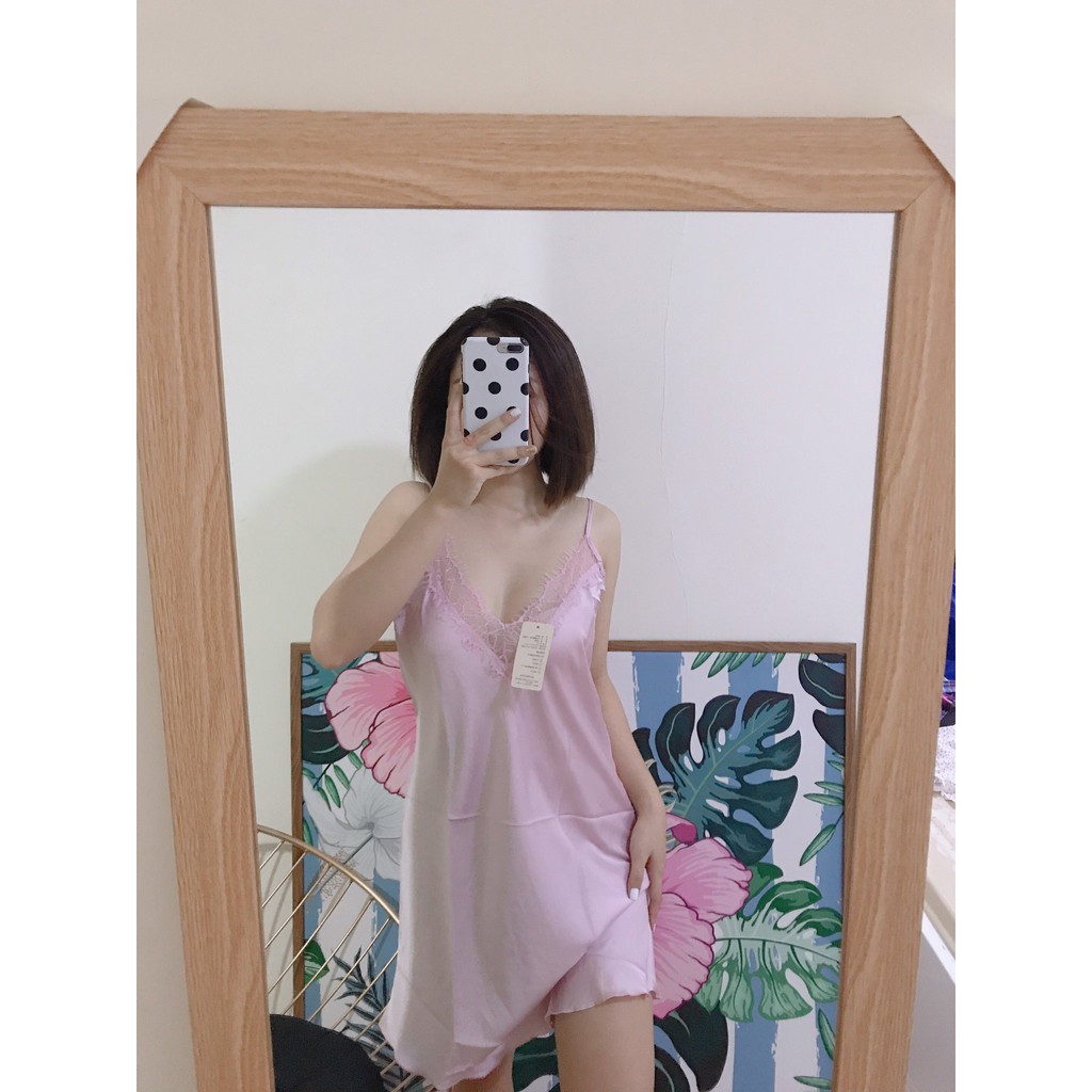 Dưới 60kg [LL190]Váy ngủ lụa satin Quảng Châu - Đầm ngủ sexy phi lụa phối ren - Cô chủ nhỏ chuyên sỉ | BigBuy360 - bigbuy360.vn