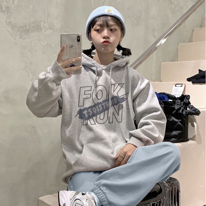 Áo Hoodie Dáng Rộng Không Viền Lót Lông Cừu Thời Trang Mùa Đông Hàn Quốc Cho Nữ