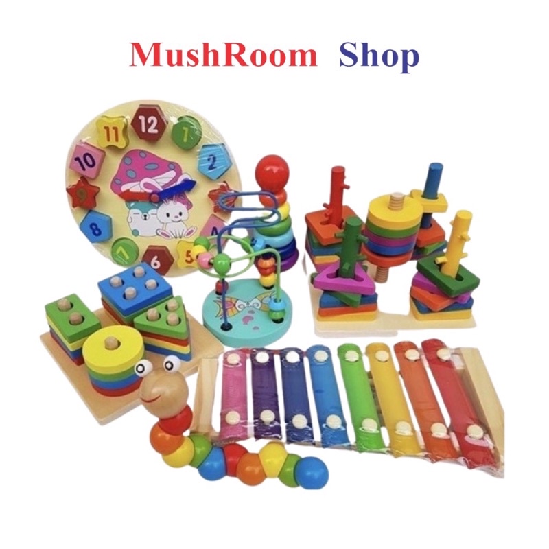 Combo 7 Đồ Chơi Gỗ Phát Triển Trí Não Cho Bé