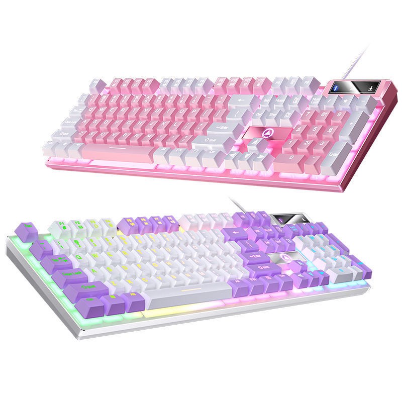 Bàn phím máy tính giả cơ có dây phím full 104 keycap ABS màu pastel siêu đèn LED RGB giá rẻ