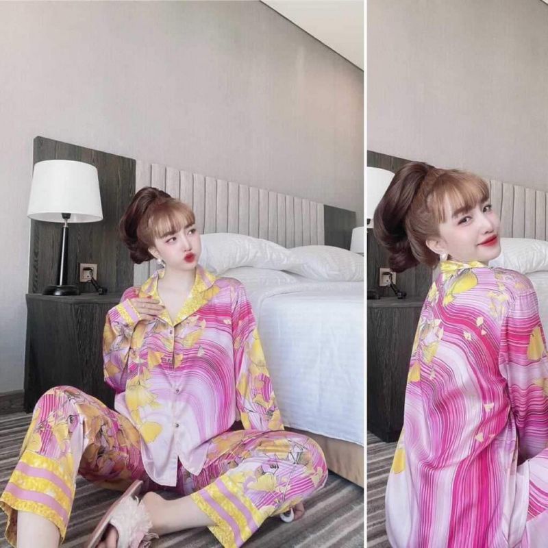 Pijama lụa in chân form Quảng Châu xịn xò, họa tiết siêu sang