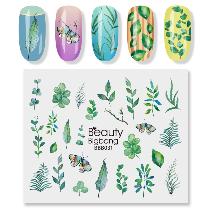 Tấm nhãn dán chuyển nước trang trí móng BeautyBigBang họa tiết trái cây/hoa/xương rồng/tiên cá