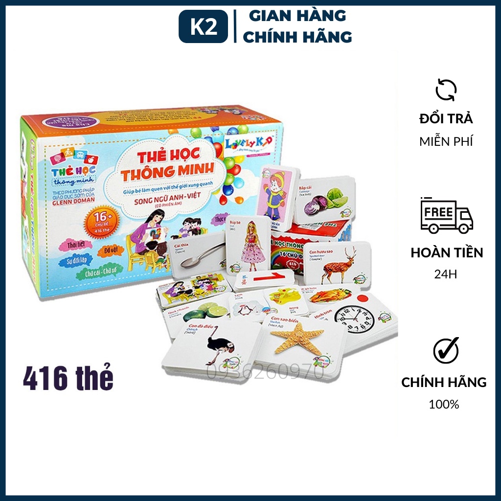 Bộ thẻ học thông minh cho bé tìm hiểu thế giới xung quanh, toán học, song ngữ tiếng Anh - Việt 16 chủ đề
