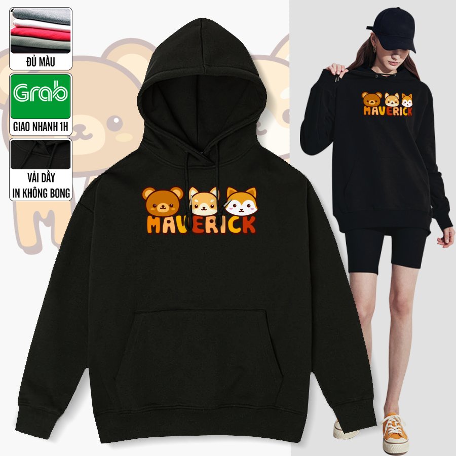 Áo Hoodie Nam Nữ Vải Nỉ Bông Cotton Có Túi in 3 Chú Gấu Dễ Thương Cute Đen Áo Khoác Localbrand MVR Size To 100Kg