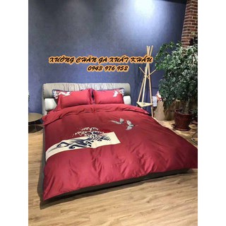 set chăn ga gối lụa ai cập hạc đỏ