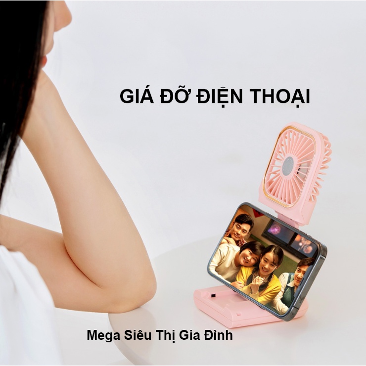 Quạt Mini Cầm Tay, Đeo Cổ. Để Bàn Văn Phòng. Gấp Gọn Đi Du Lịch Tiện Lợi - Pin 8 Tiếng - Tặng Dây Đeo