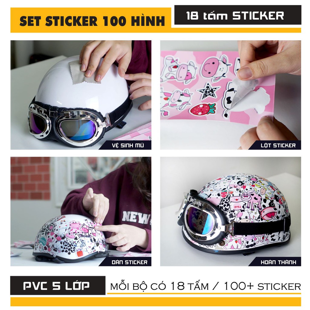 Sticker Bò Sữa | Sticker Dán Xe, Tem Dán Xe Máy, mũ bảo hiểm, trang trí laptop vali- Chống Thấm Nước, Chống Bay Màu