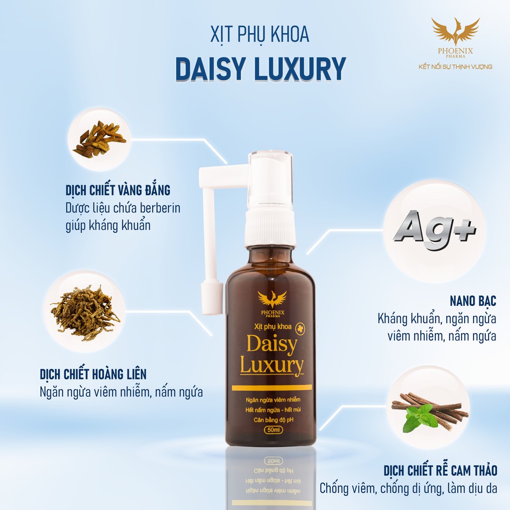 Dung dịch xịt vệ sinh phụ nữ Phoenix Pharma, nước rửa phụ khoa Daisy Luxury làm sạch vùng kín 50ml