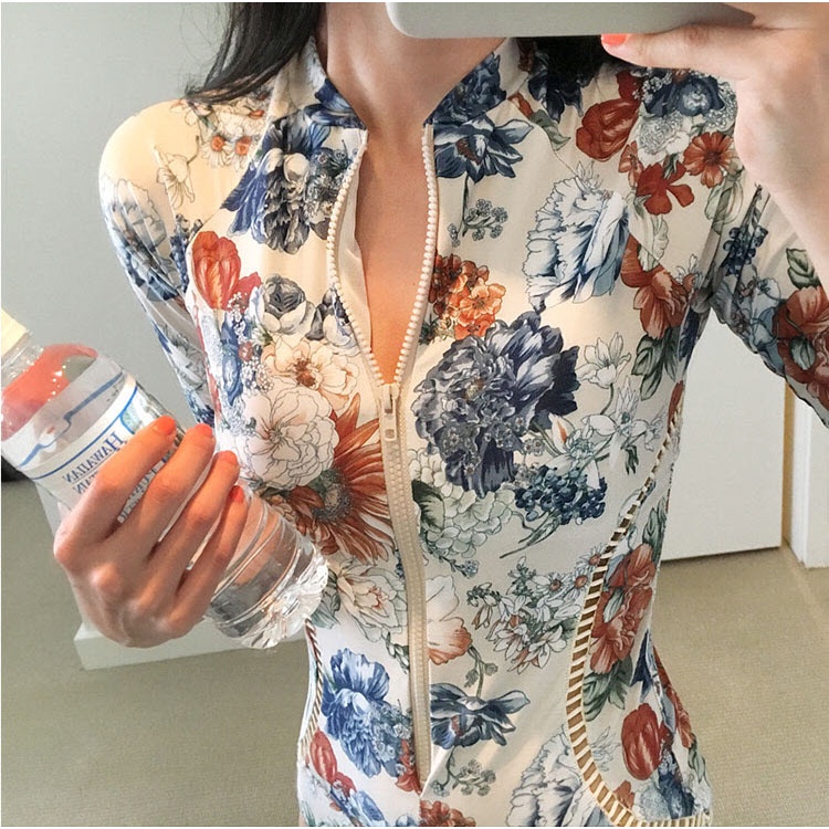 [Hàng Nhập] Monokini- Đồ bơi liền thân ,dài tay, họa tiết hoa mẫu đơn #18001