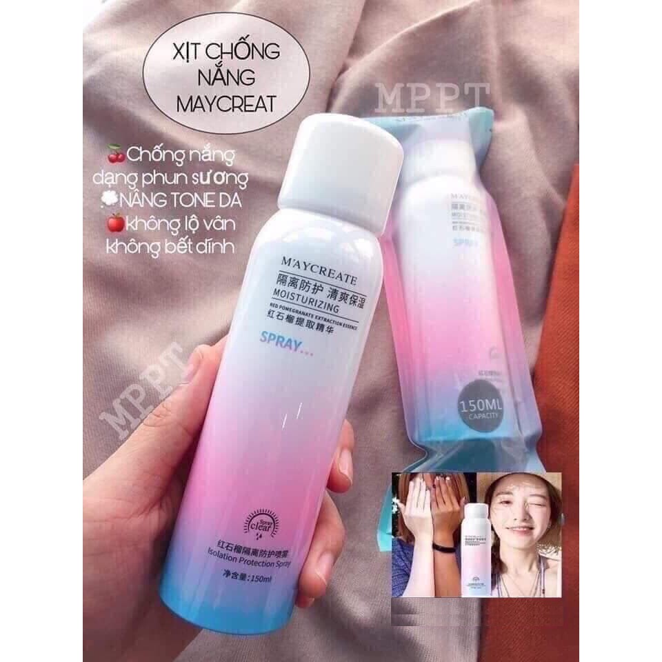 Kem Xịt Chống Nắng Dưỡng Trắng Da, Che Khuyết Điểm Maycreate Moisturizing Spray 150ml