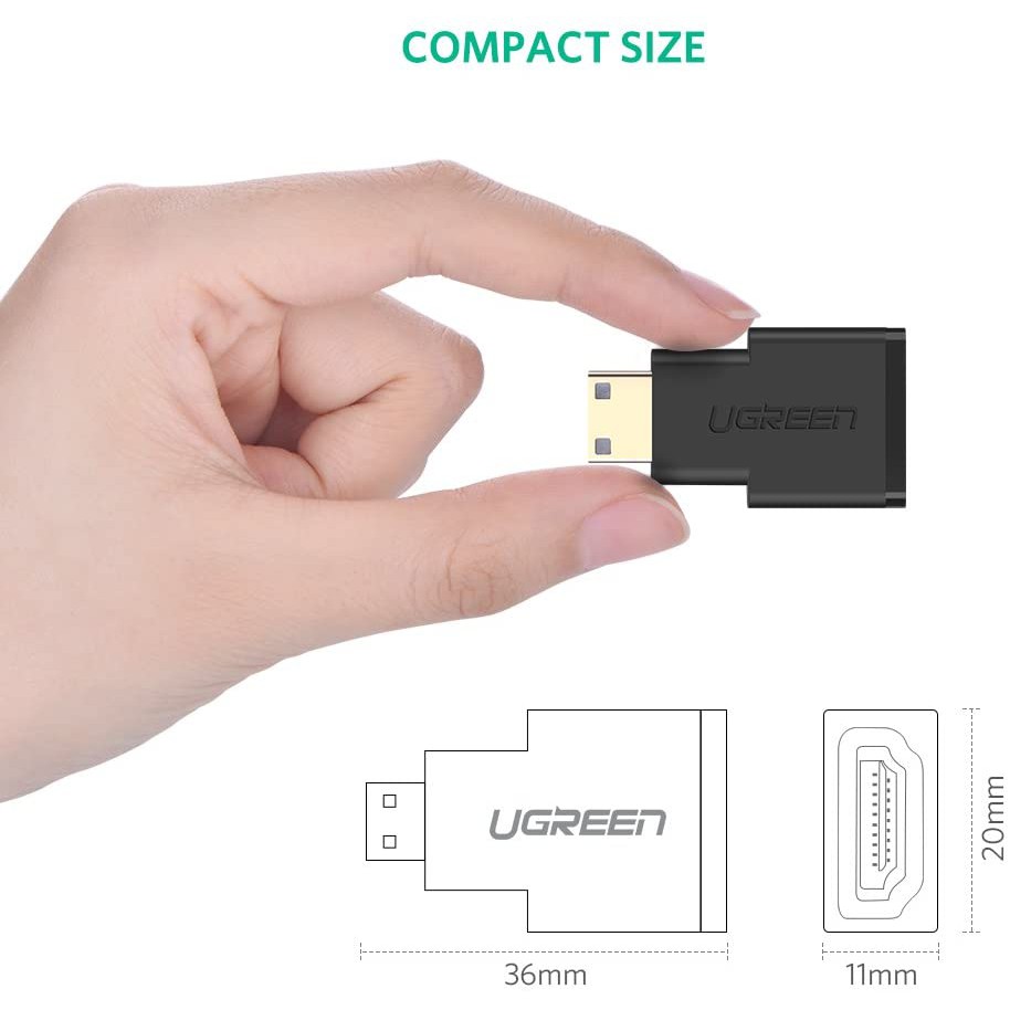 Đầu Chuyển mini HDMI cái ra HDMI đực dài 25mm UGREEN 20101 (màu đen)