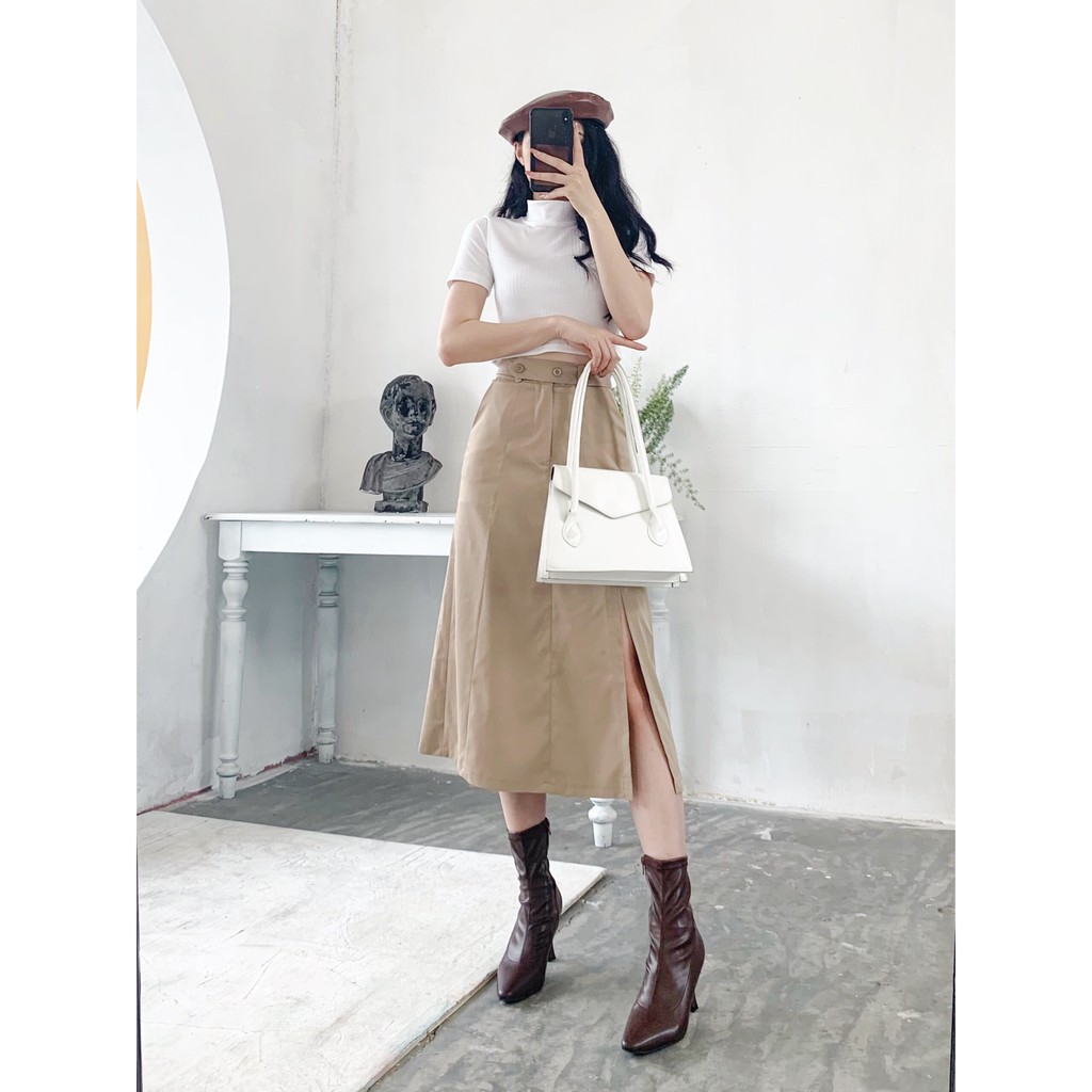 Chân váy midi dài xẻ tà ulzzang