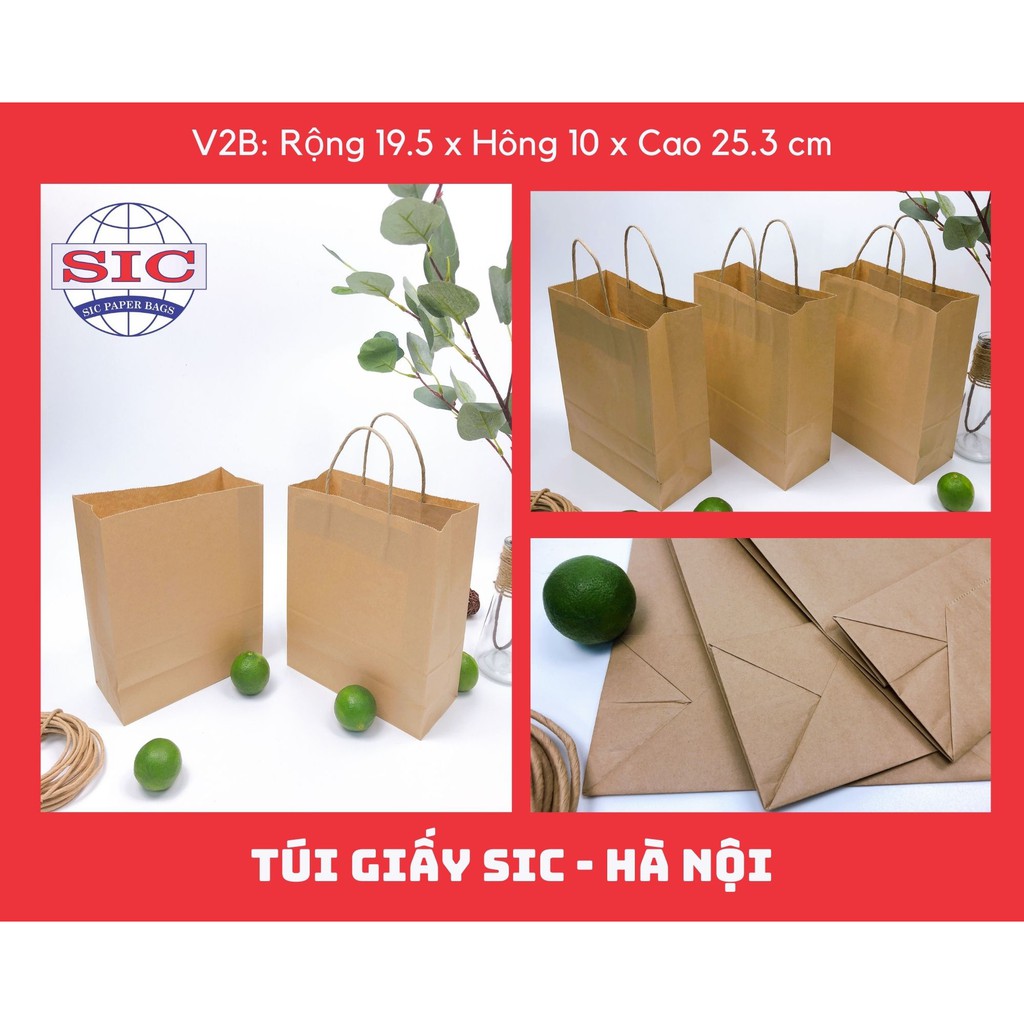 [SET 10 CHIẾC] TÚI GIẤY KRAFT V2B: 19.5x10x25.3 CÓ QUAI ( ẢNH THẬT)