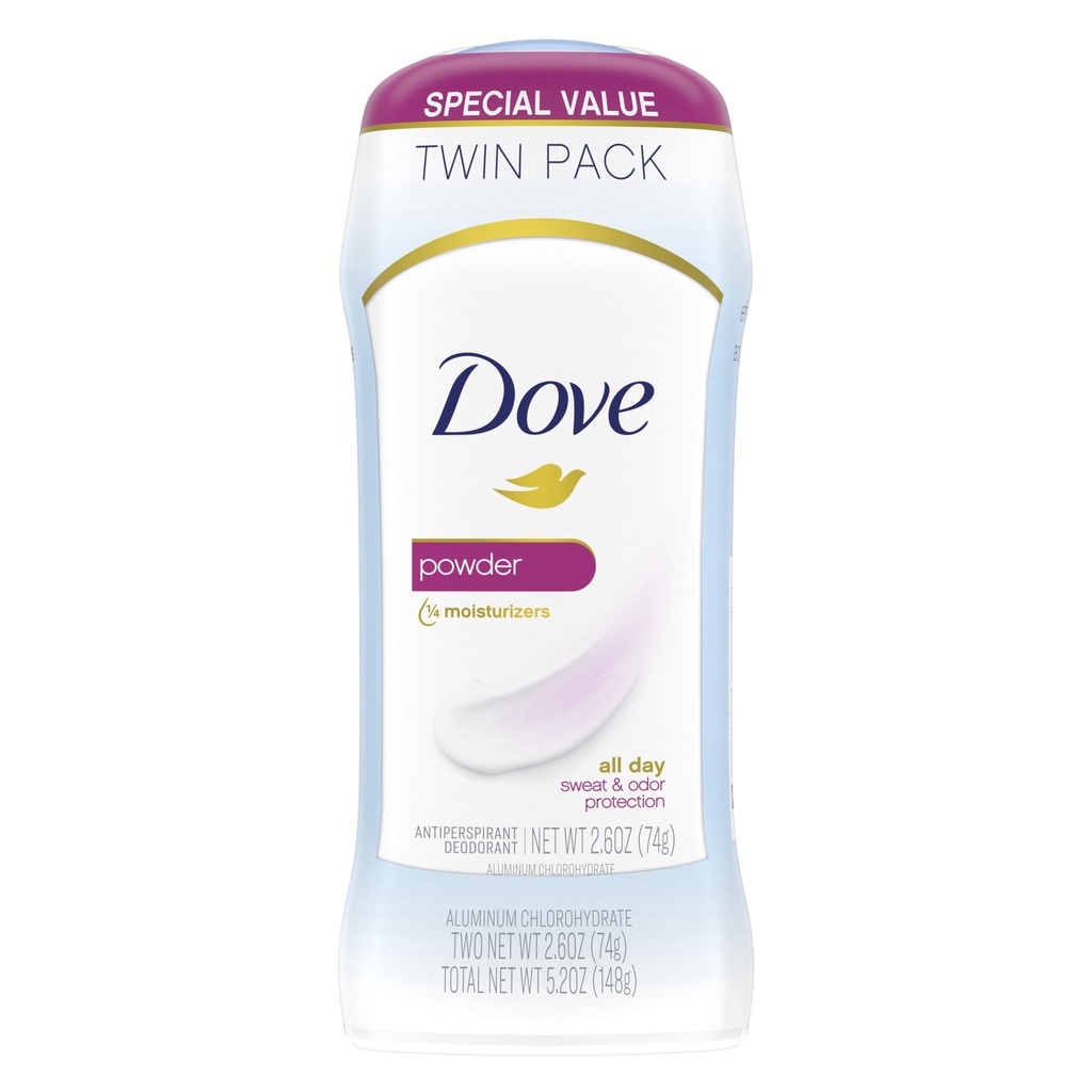 Lăn Khủ Mùi Dove Invisible Solid Antiperspirant Deodorant Stick Powder, 2.6 oz, 2 Coun